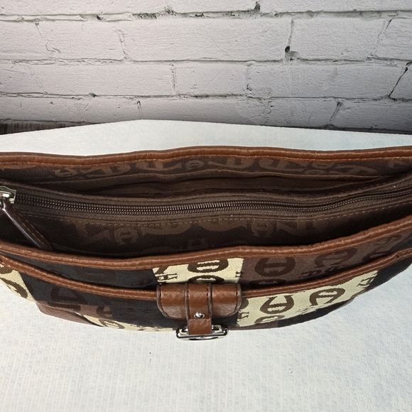 Etienne Aigner Brown and Tan Monogram Shoulder Bag - Picture 6 of 12